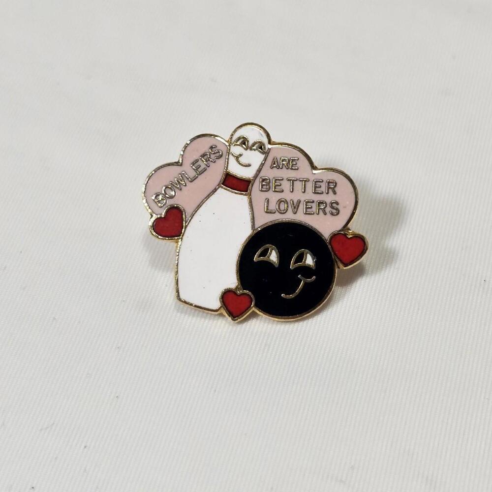 Vtg Bowlers Are Better Lovers Pin Bowling. Enamel